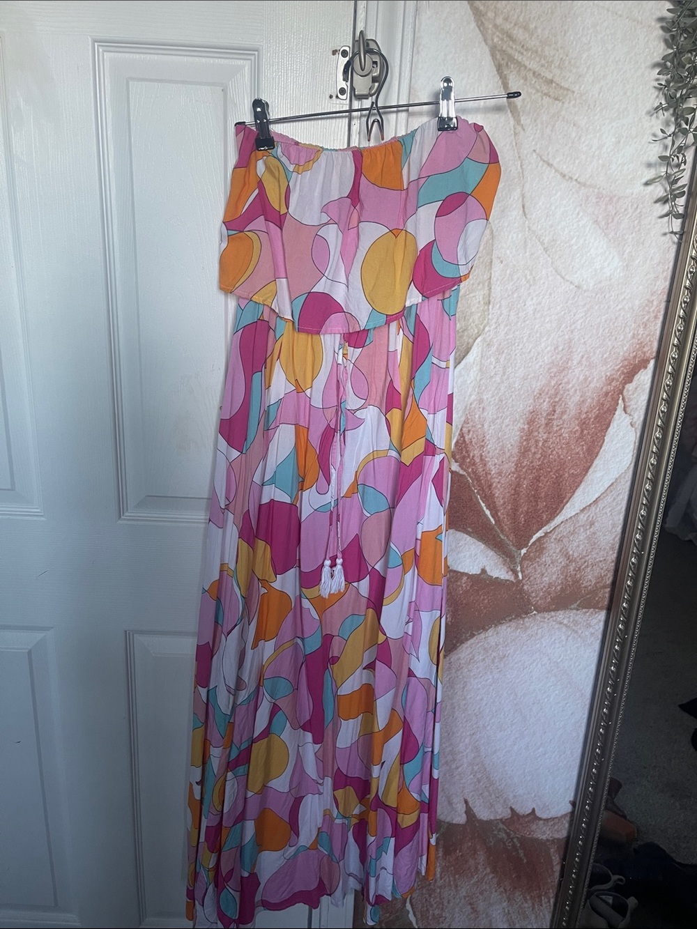 Strapless Pink Multi-Color Summer Maxi Dress